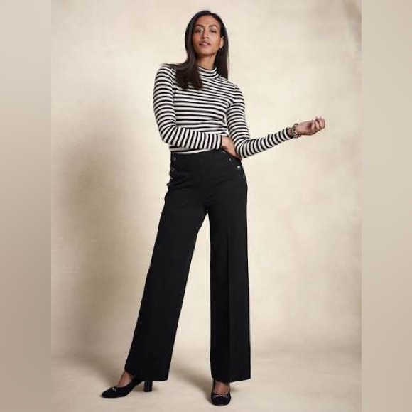 Talbots Pants - Talbots Greenwich Elegant Black Wide-Leg Pants SZ 12P petite work career twill